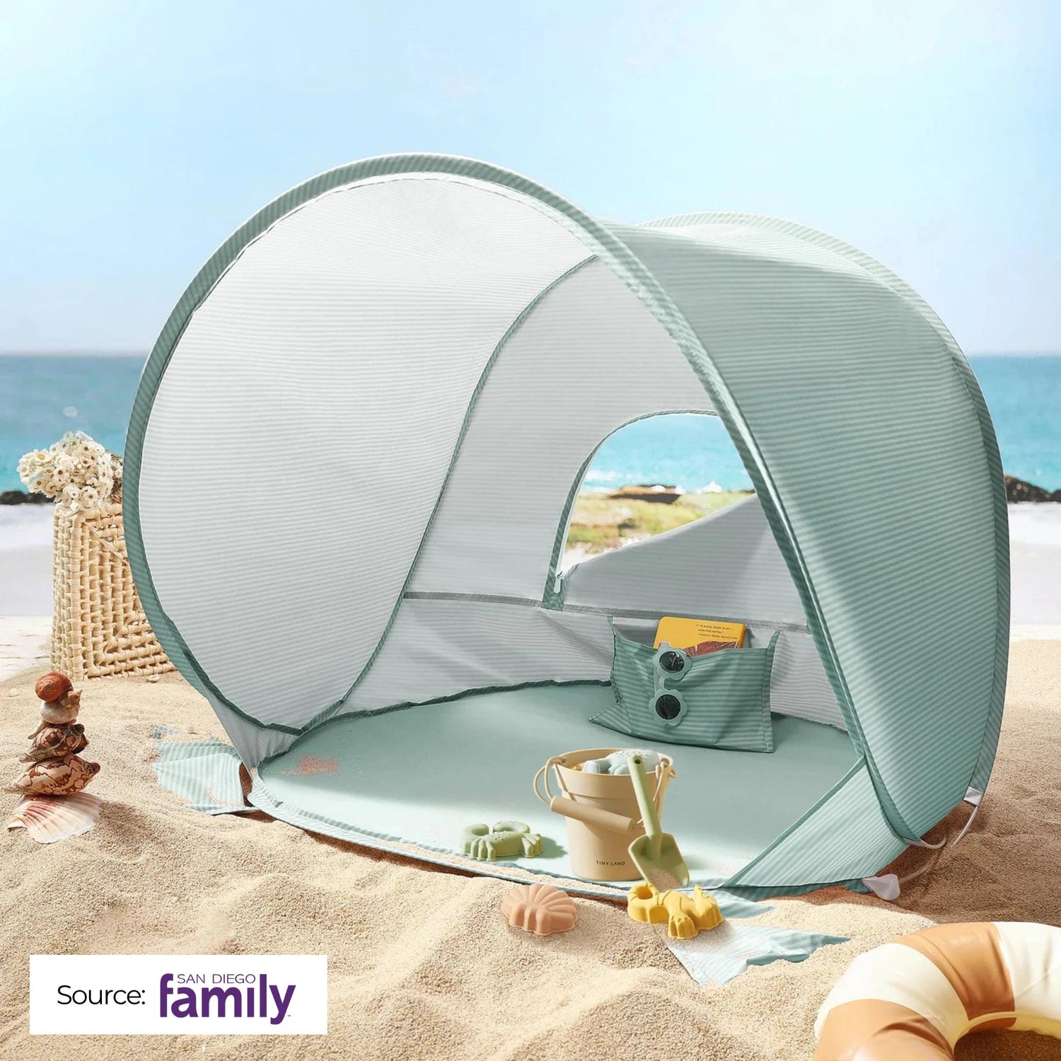 Tiny Land Sunny Day Beach Tent Featured by San Diego Family Magazine