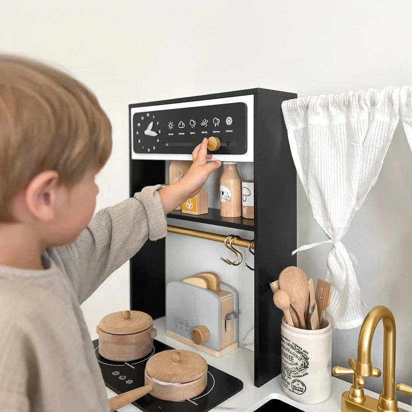 How to Organize and Store Kids Black Kitchen Accessories - Tiny Land INC