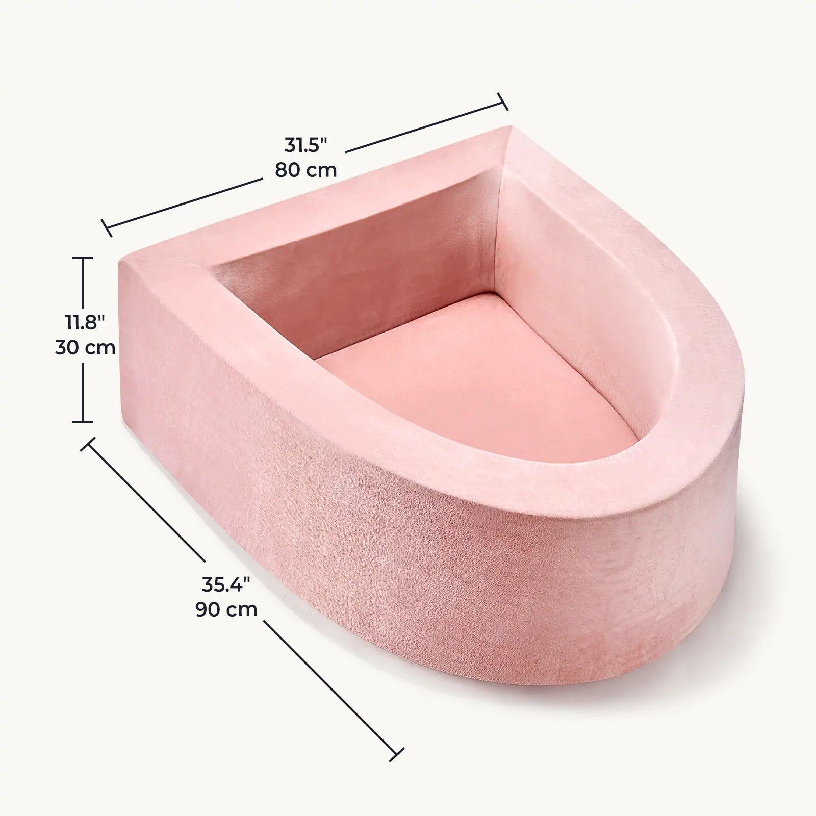 The Tiny Land® PlayNest Ball Pit is a pink, plush, U-shaped pet bed with high back and lower front opening, measuring 31.5" x 35.4" x 11.8". Inspired by the brand’s original design—ocean balls not included.|pink