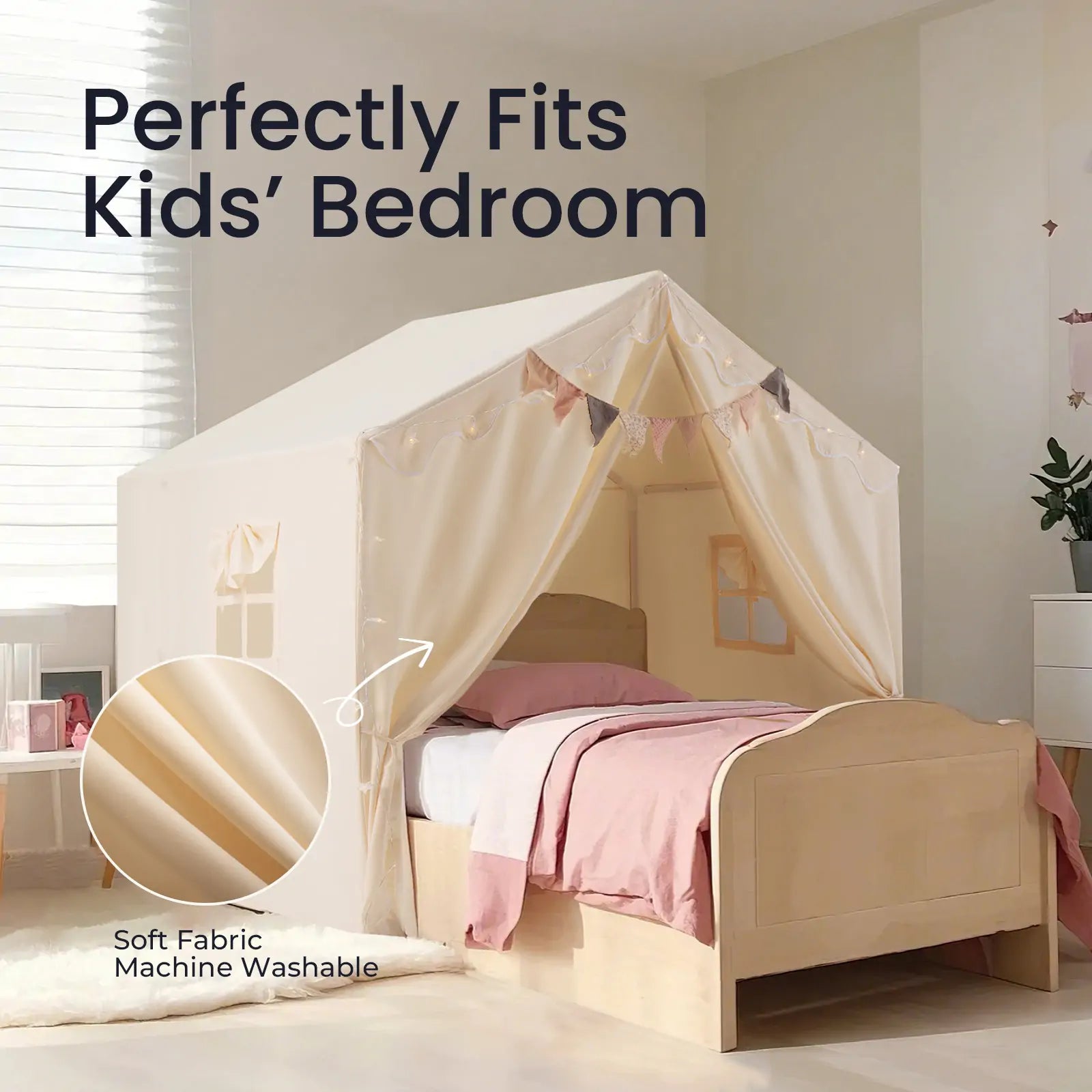 The Tiny Land® Kids Tent – Large Cozy Tent with Star Lights by Tiny Land creates a cozy cabin feel in any kids’ bedroom. Soft, machine-washable fabric and gentle star lights make it the perfect fit for bedtime comfort.|fabric