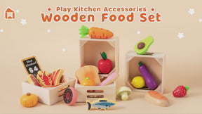 Tiny Land® Play Kitchen Accessories – Wooden Play Food for Play Kitchen: Pretend Cooking Set for Kids